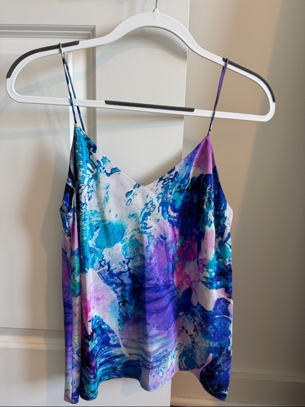 Amanda Uprichard Satin Marble Cami in Blue, Purple & Teal